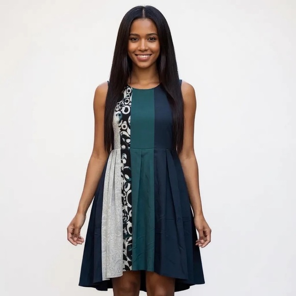 RACHEL RACHEL ROY XS Size 0 Navy Teal Ivory Sequins Retro Fit Flare Dress R $199 - Picture 1 of 14